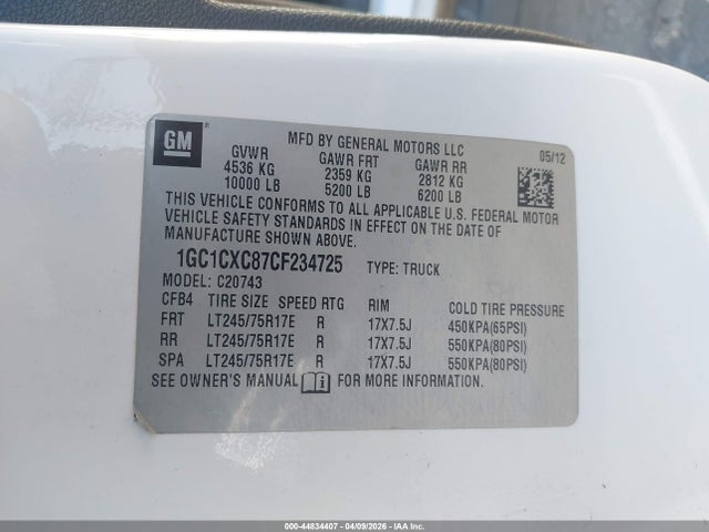 Продаж на аукціоні авто 2012 Chevrolet Silverado 2500hd Lt, vin: 1GC1CXC87CF234725, номер лоту: 44834407