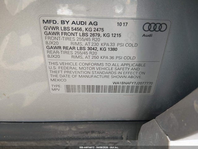 2018 Audi Q5 2.0t Premium/2.0t Tech Premium მანქანა იყიდება აუქციონზე, vin: WA1BNAFY7J2077770, აუქციონის ნომერი: 44834412