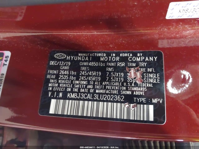 2020 HYUNDAI TUCSON KM8J3CAL3LU202362 Photo 8