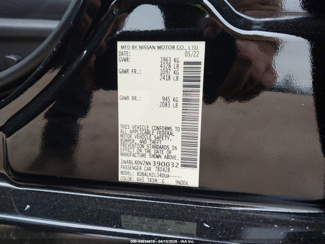 Продажа на аукционе авто 2022 Nissan Altima Sv Fwd, vin: 1N4BL4DV2NN390032, номер лота: 44834419