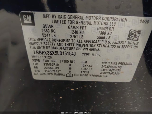Aukcja sprzedaży 2020 Buick Envision Awd Premium I, vin: LRBFX3SX5LD161540, numer aukcji: 44834434
