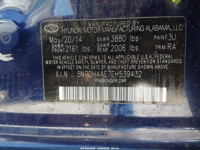 Aukcja sprzedaży 2014 Hyundai Elantra Se, vin: 5NPDH4AE7EH539432, numer aukcji: 44834459