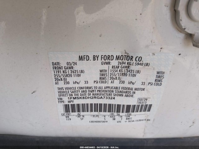 44834463 :رقم المزاد ، 1FMSK8DH2RGA73324 vin ، 2024 Ford Explorer Xlt مزاد بيع