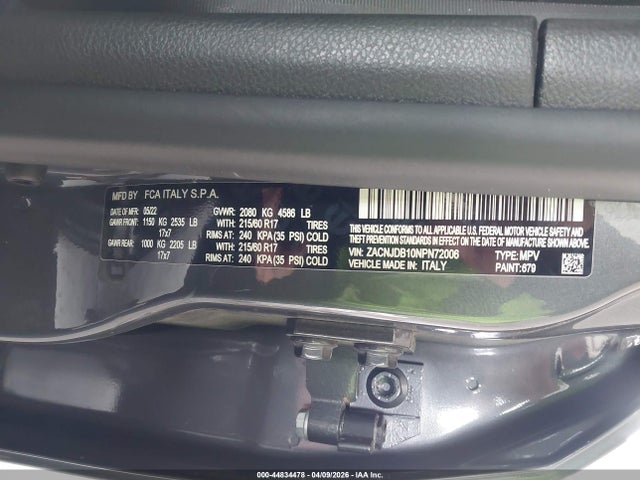Aukcja sprzedaży 2022 Jeep Renegade Latitude 4x4, vin: ZACNJDB10NPN72006, numer aukcji: 44834478