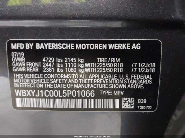 44834479 :رقم المزاد ، WBXYJ1C00L5P01066 vin ، 2020 Bmw X2 Xdrive28i مزاد بيع