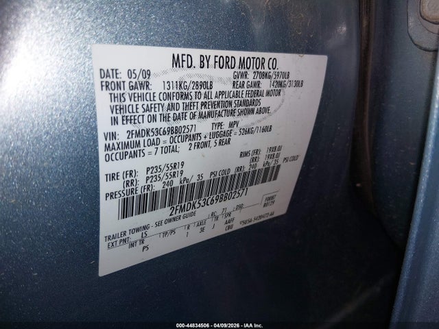 Aukcja sprzedaży 2009 Ford Flex Limited, vin: 2FMDK53C69BB02571, numer aukcji: 44834506
