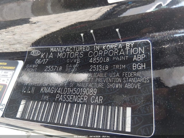 44834527 :رقم المزاد ، KNAGV4LD1H5019089 vin ، 2017 Kia Optima Plug-in Hybrid Ex مزاد بيع