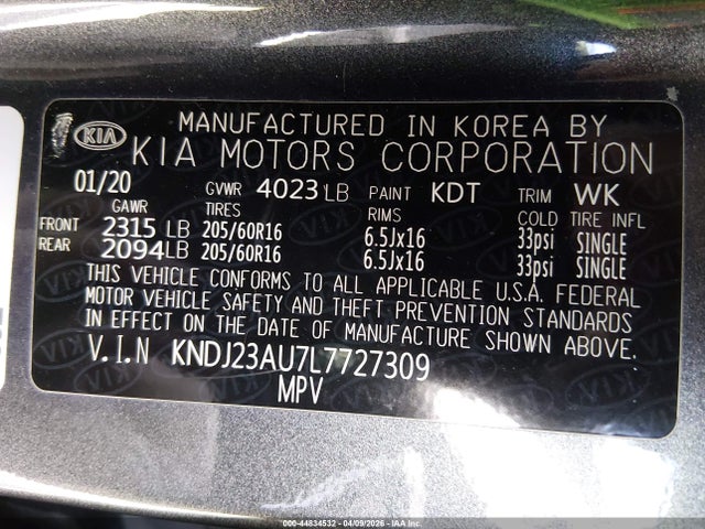 2020 Kia Soul Lx მანქანა იყიდება აუქციონზე, vin: KNDJ23AU7L7727309, აუქციონის ნომერი: 44834532