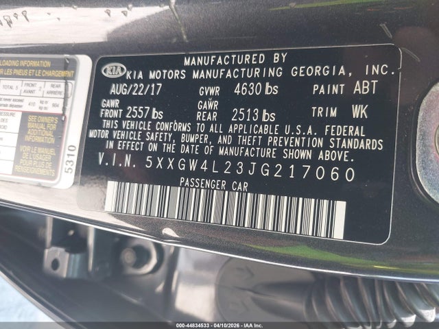 44834533 :رقم المزاد ، 5XXGW4L23JG217060 vin ، 2018 Kia Optima Sx Turbo مزاد بيع