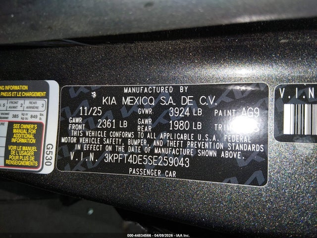 Aukcja sprzedaży 2025 Kia K4 Lx, vin: 3KPFT4DE5SE259043, numer aukcji: 44834566