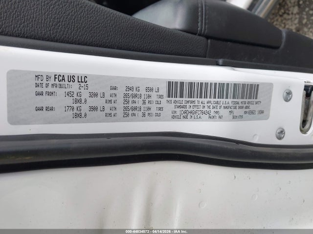 44834572 :رقم المزاد ، 1C4RDHAGXFC764242 vin ، 2015 Dodge Durango Sxt مزاد بيع