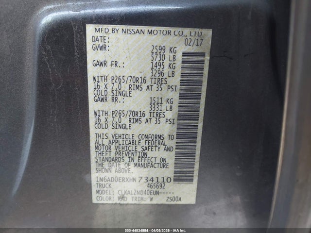 1N6AD0ERXHN734110 Nissan Frontier Sv