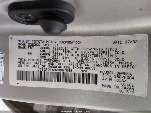 2002 TOYOTA HIGHLANDER JTEGF21A020067048 Photo 8
