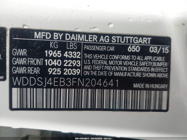 44834617 :رقم المزاد ، WDDSJ4EB3FN204641 vin ، 2015 Mercedes-benz Cla 250 مزاد بيع