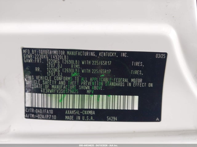4T3RWRFV3SU179825 Toyota Rav4 Hybrid Xle