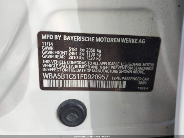 Aukcja sprzedaży 2015 Bmw 535i, vin: WBA5B1C51FD920957, numer aukcji: 44834627