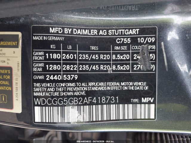 2010 Mercedes-benz Glk 350 მანქანა იყიდება აუქციონზე, vin: WDCGG5GB2AF418731, აუქციონის ნომერი: 44834632