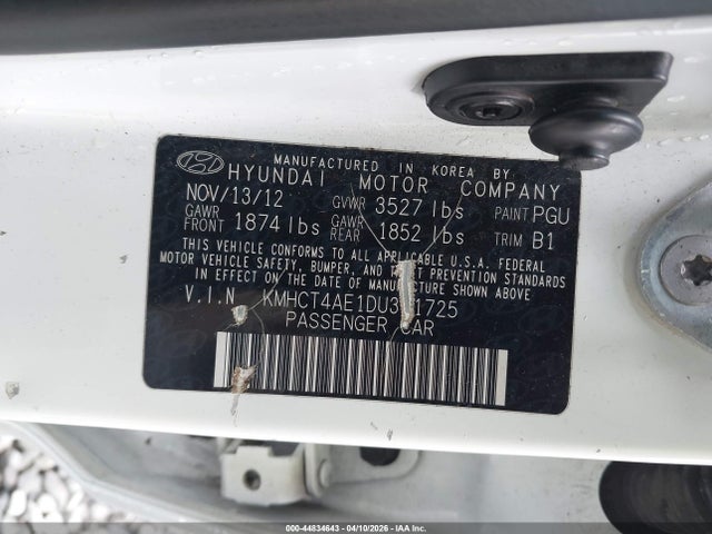 Aukcja sprzedaży 2013 Hyundai Accent Gls, vin: KMHCT4AE1DU391725, numer aukcji: 44834643