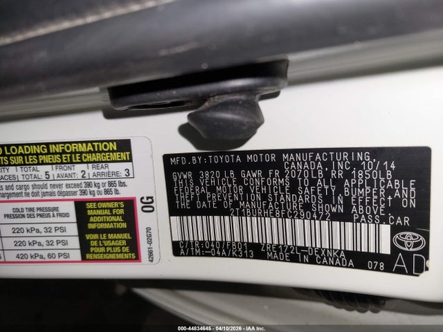 Aukcja sprzedaży 2015 Toyota Corolla Le, vin: 2T1BURHE8FC290472, numer aukcji: 44834645