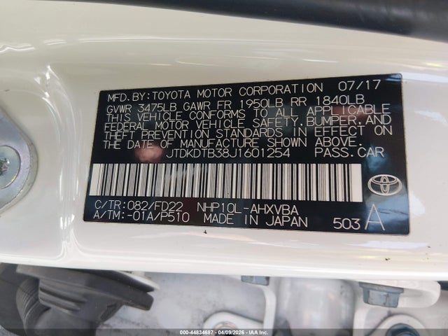 JTDKDTB38J1601254 Toyota Prius C One