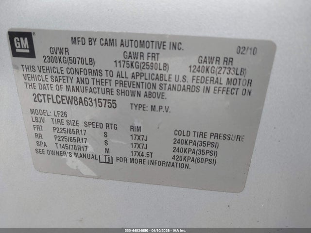 2010 GMC TERRAIN 2CTFLCEW8A6315755 Photo 8