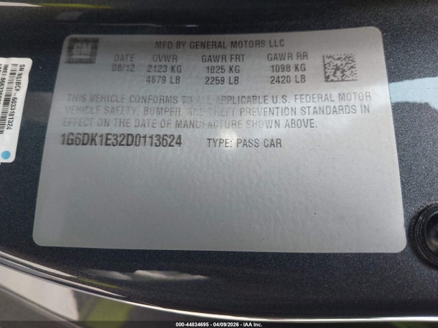 Продажа на аукционе авто 2013 Cadillac Cts Performance, vin: 1G6DK1E32D0113624, номер лота: 44834695