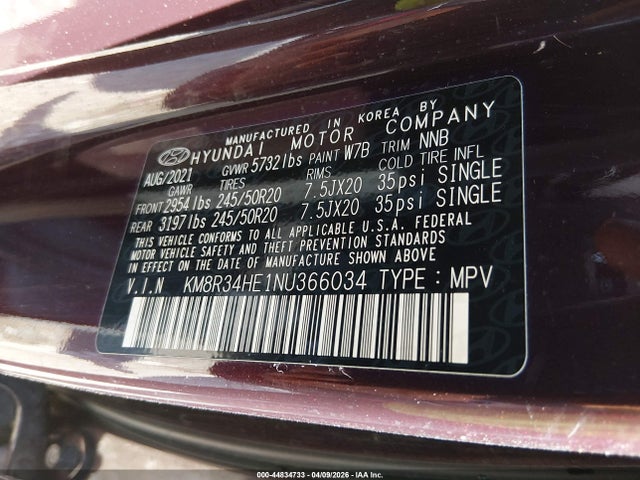 Aukcja sprzedaży 2022 Hyundai Palisade Sel, vin: KM8R34HE1NU366034, numer aukcji: 44834733