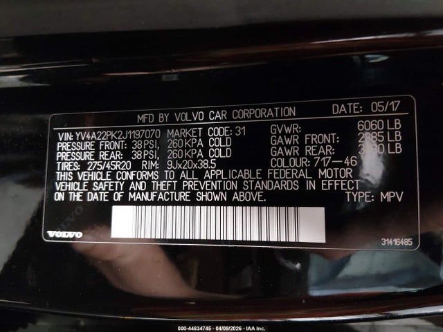 Продаж на аукціоні авто 2018 Volvo Xc90 T6 Momentum, vin: YV4A22PK2J1197070, номер лоту: 44834745