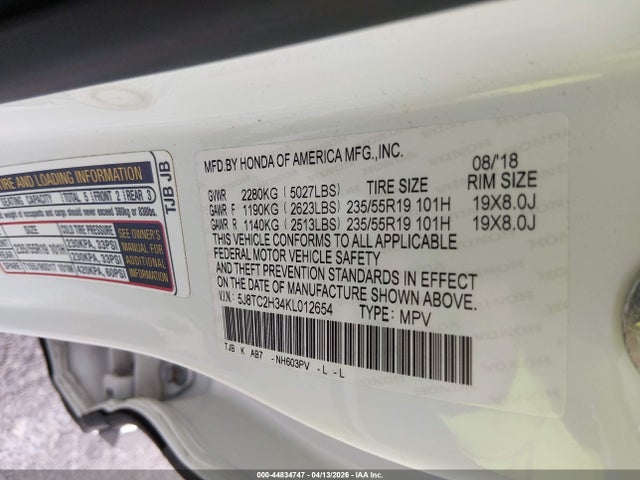 Продаж на аукціоні авто 2019 Acura Rdx Standard, vin: 5J8TC2H34KL012654, номер лоту: 44834747