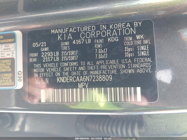 Aukcja sprzedaży 2022 Kia Seltos Ex, vin: KNDERCAA6N7238809, numer aukcji: 44834793