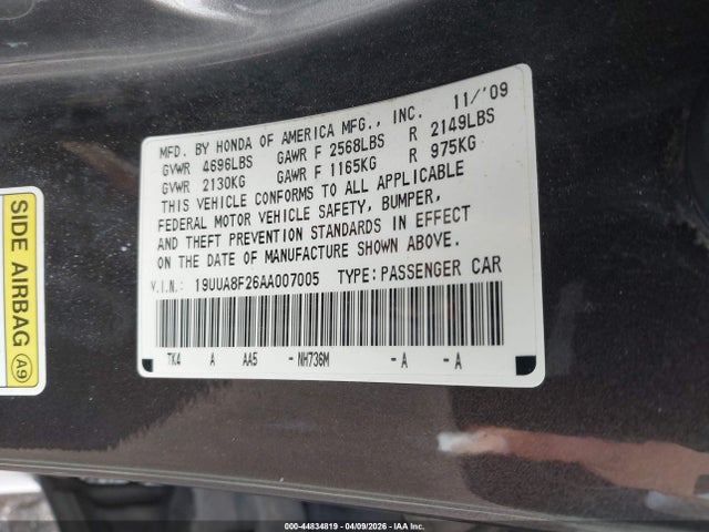 44834819 :رقم المزاد ، 19UUA8F26AA007005 vin ، 2010 Acura Tl 3.5 مزاد بيع
