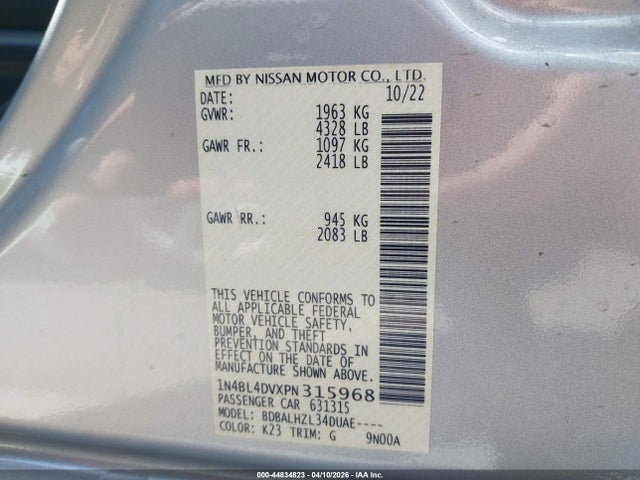 1N4BL4DVXPN315968 Nissan Altima Sv Fwd