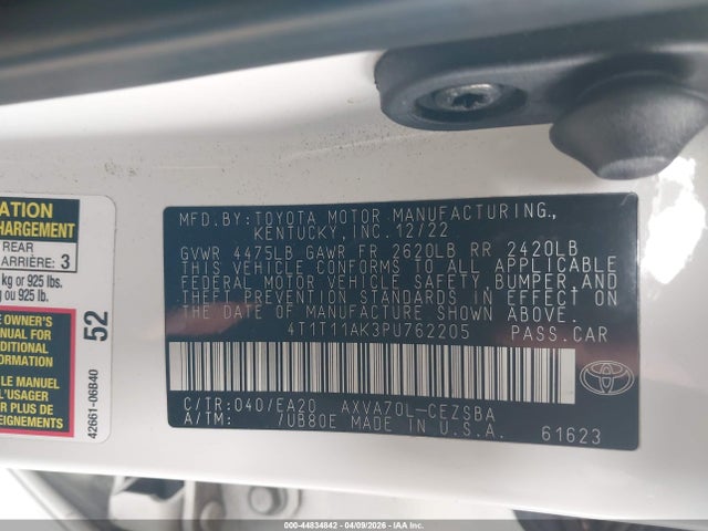 4T1T11AK3PU762205 Toyota CAMRY SE