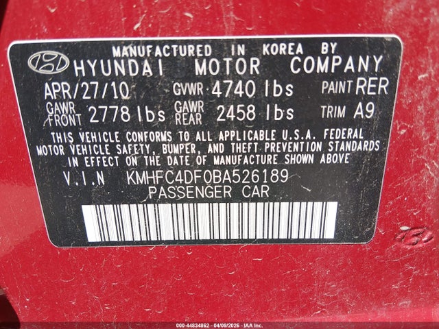 Продаж на аукціоні авто 2011 Hyundai Azera Limited, vin: KMHFC4DF0BA526189, номер лоту: 44834862