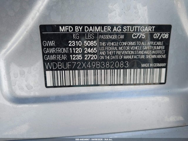 Auction sale of the 2009 Mercedes-benz E 550, vin: WDBUF72X49B382083, lot number: 44834867