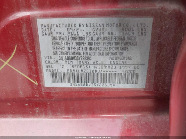 Aukcja sprzedaży 2025 Nissan Sentra Sr, vin: 3N1AB8DV3SY228394, numer aukcji: 44834877