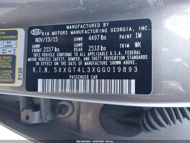 44834883 :رقم المزاد ، 5XXGT4L3XGG019893 vin ، 2016 Kia Optima Lx مزاد بيع