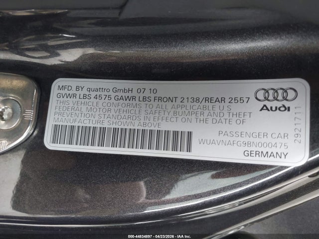 Aukcja sprzedaży 2011 Audi R8 5.2, vin: WUAVNAFG9BN000475, numer aukcji: 44834897