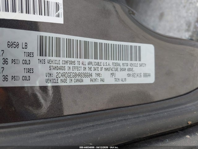 44834899 :رقم المزاد ، 2C4RDGEG8HR696604 vin ، 2017 Dodge Grand Caravan Gt مزاد بيع