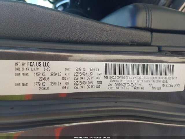 Продаж на аукціоні авто 2015 Dodge Durango Limited, vin: 1C4RDHDG2FC745342, номер лоту: 44834914