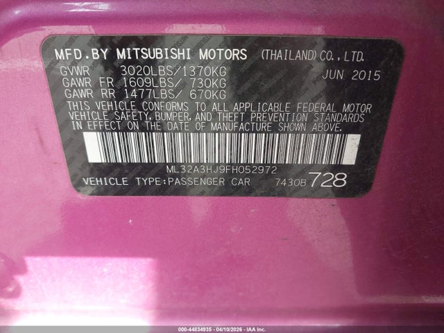 2015 MITSUBISHI MIRAGE ML32A3HJ9FH052972 Photo 8