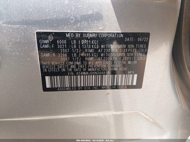 4S4WMAJDXN3448186 Subaru Ascent Onyx Edition