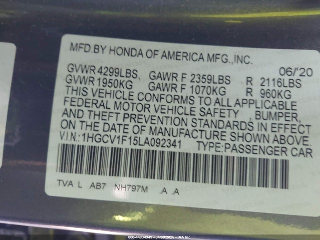 1HGCV1F15LA092341 Honda ACCORD LX