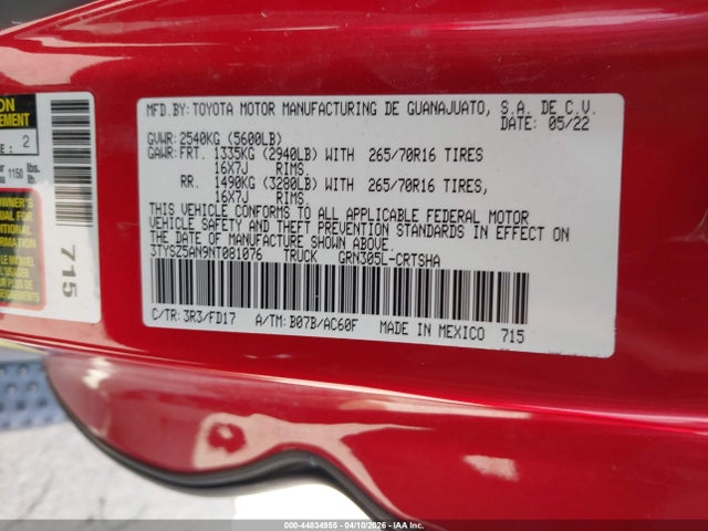 3TYSZ5AN9NT081076 Toyota Tacoma Trd Off Road