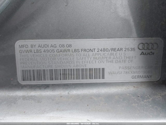 Продаж на аукціоні авто 2009 Audi A4 2.0t Premium, vin: WAUSF78KX9N019089, номер лоту: 44834992
