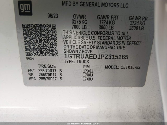 Продаж на аукціоні авто 2023 Gmc Sierra 1500 4wd  Standard Box Pro, vin: 1GTRUAED1PZ315165, номер лоту: 44835005