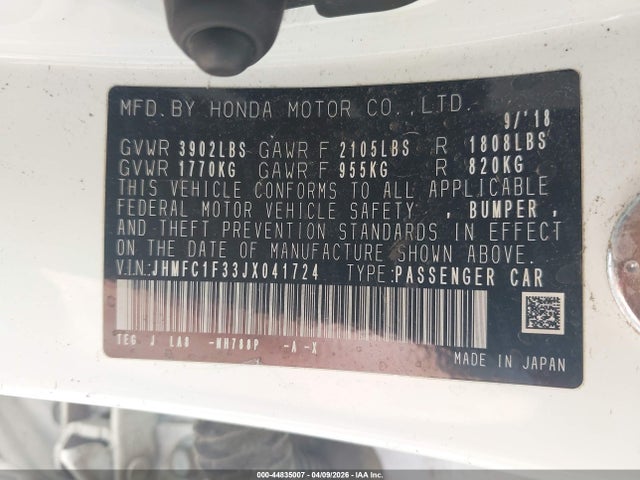 Aukcja sprzedaży 2018 Honda Civic Ex-t, vin: JHMFC1F33JX041724, numer aukcji: 44835007
