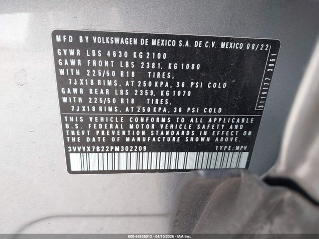 3VVYX7B22PM302209 Volkswagen Taos 1.5t Se