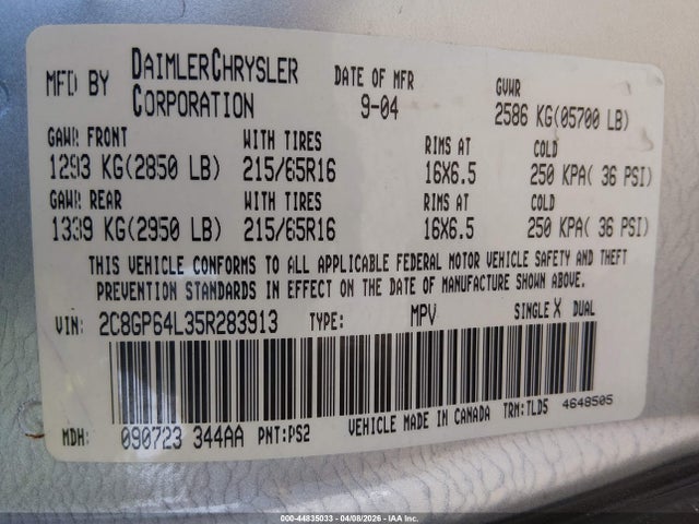 2005 CHRYSLER TOWN & COUNTRY 2C8GP64L35R283913 Photo 8