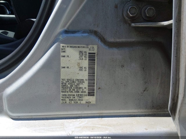 Aukcja sprzedaży 2022 Nissan Altima Sv Fwd, vin: 1N4BL4DVXNN389016, numer aukcji: 44835036